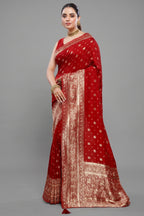 Red Dola Silk All Over Woven Saree - Front View