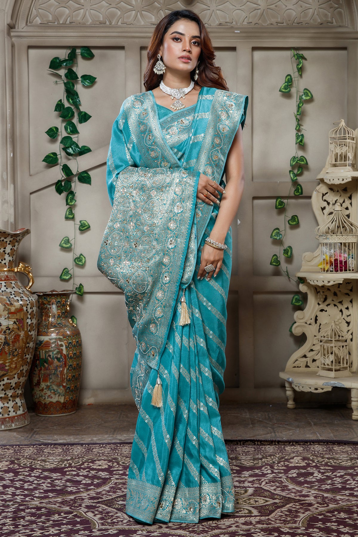  Sky Blue Dola Silk Saree