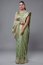 Light Pista Dola Silk Lehehriya Saree - Front View