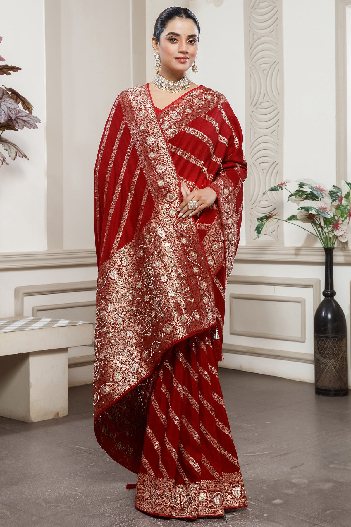 Crimson Red Dola  Saree