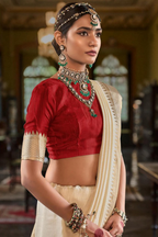 Cream Art Silk Weaving Saree
