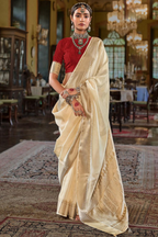 Cream Art Silk Weaving Saree