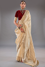 Cream Art Silk Weaving Saree