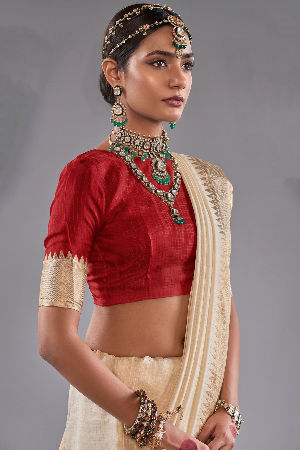 Cream Art Silk Weaving Saree