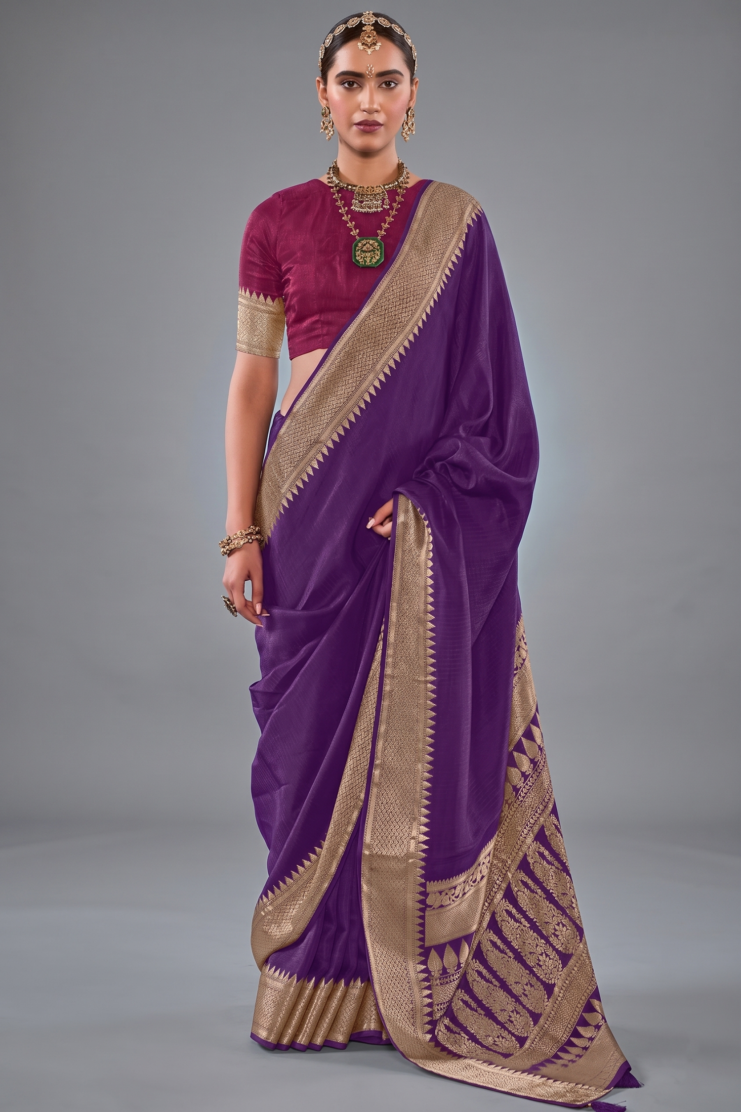 Purple Art Silk Weaving Saree Main image
