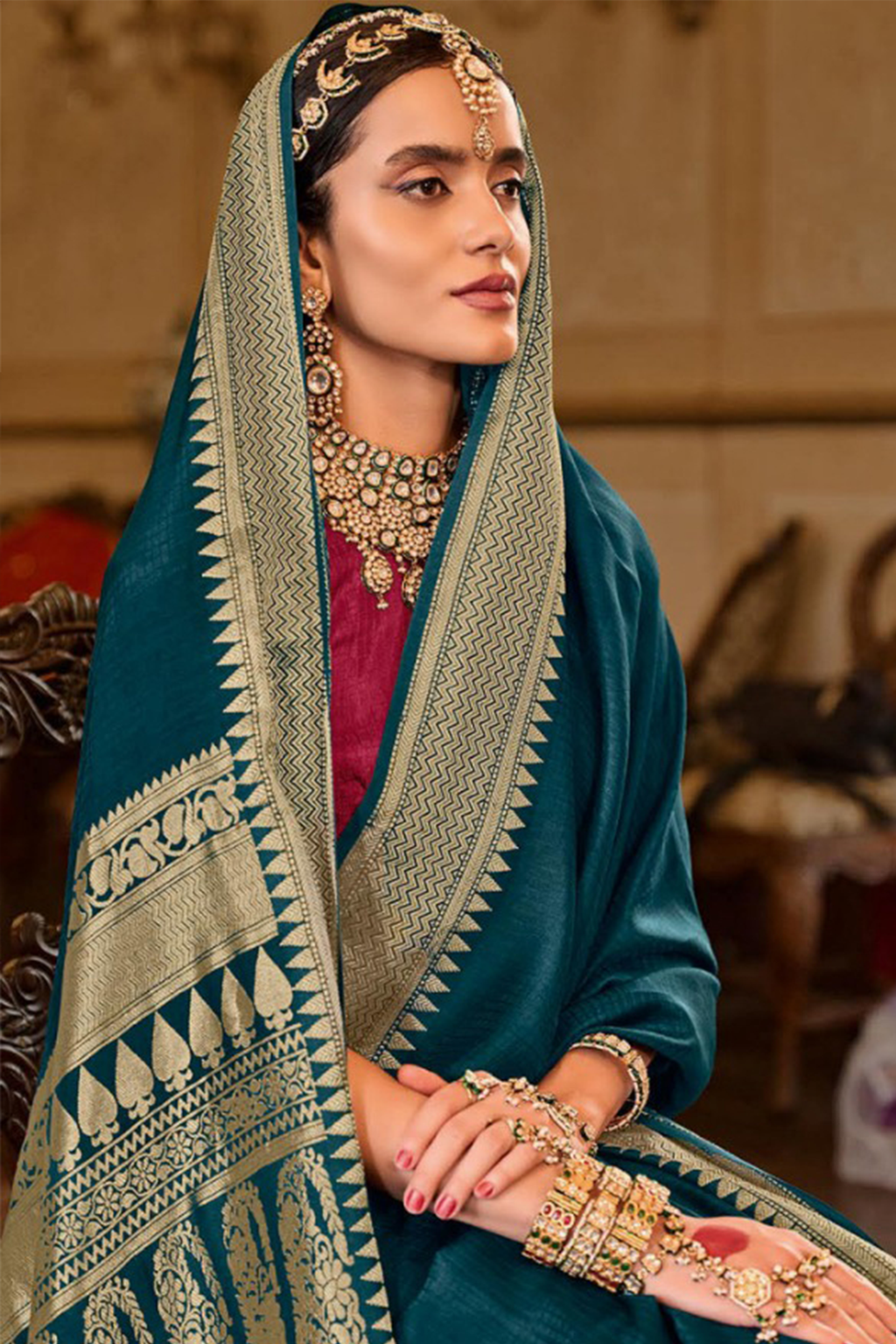 Rama Blue Art Silk Weaving Saree