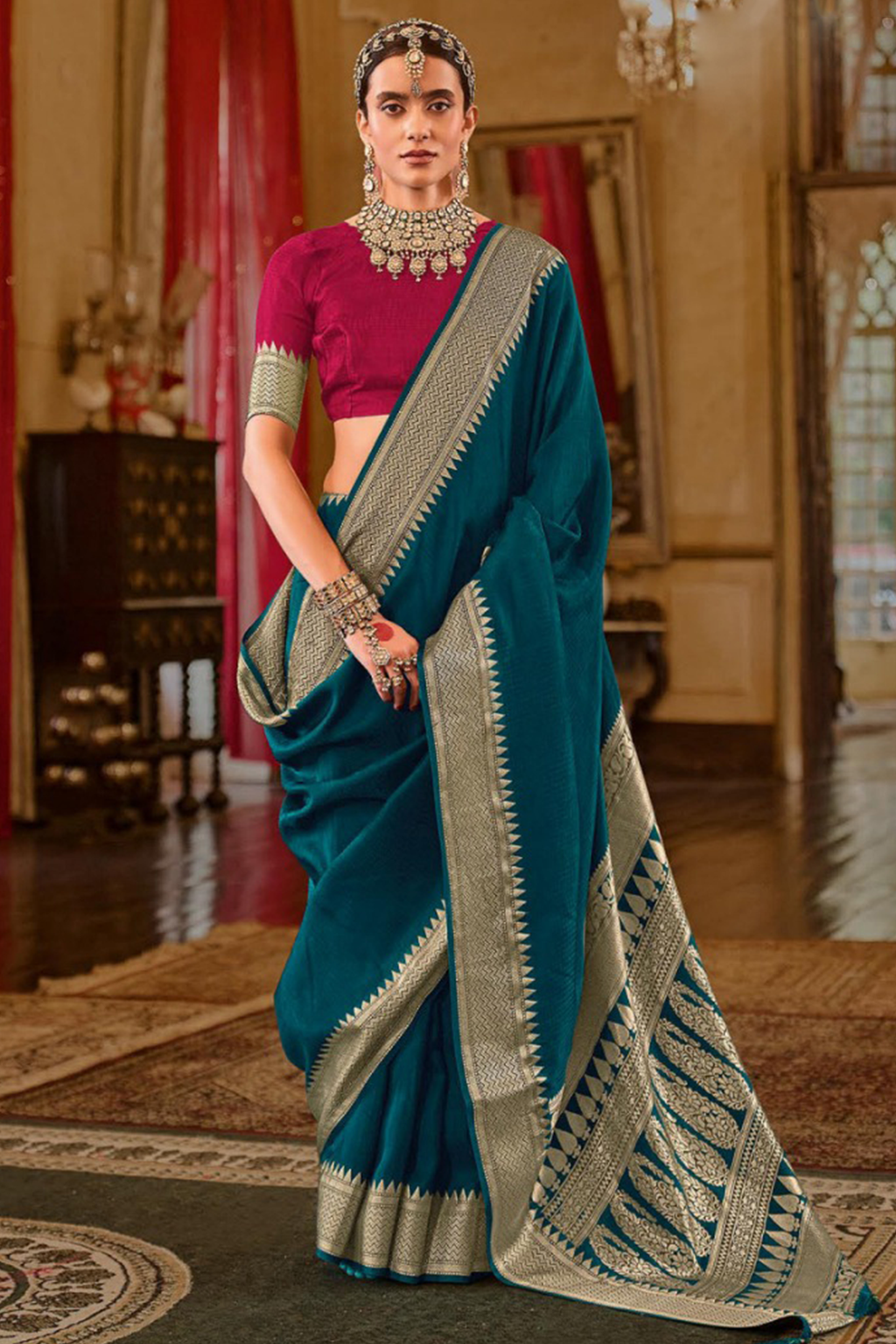 Rama Blue Art Silk Weaving Saree