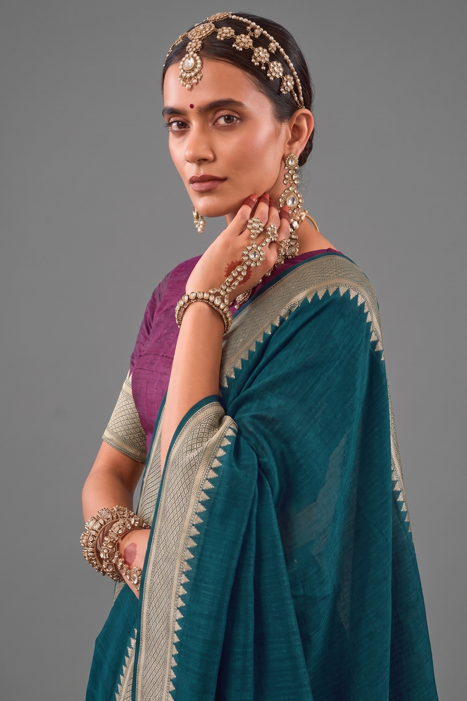 Rama Blue Art Silk Weaving Saree Secondary image