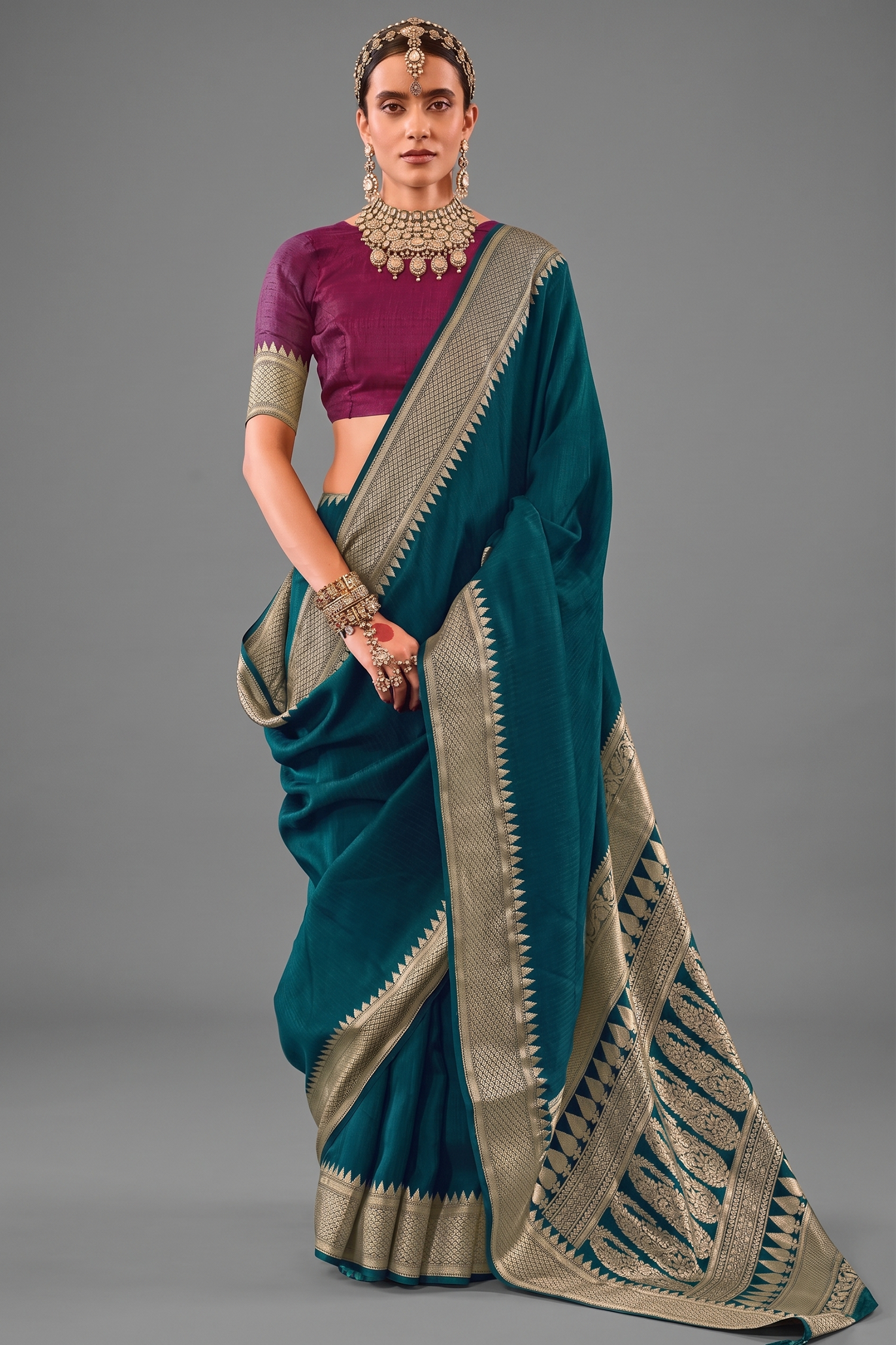 Rama Blue Art Silk Weaving Saree Main image