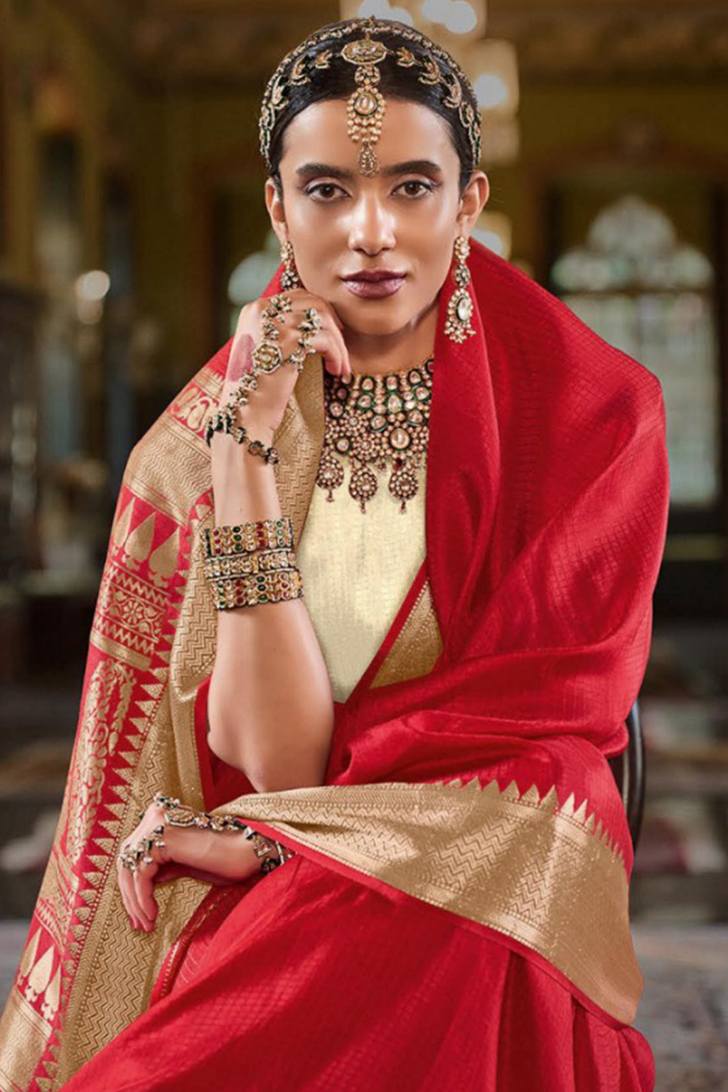 Red Art Silk Weaving Saree