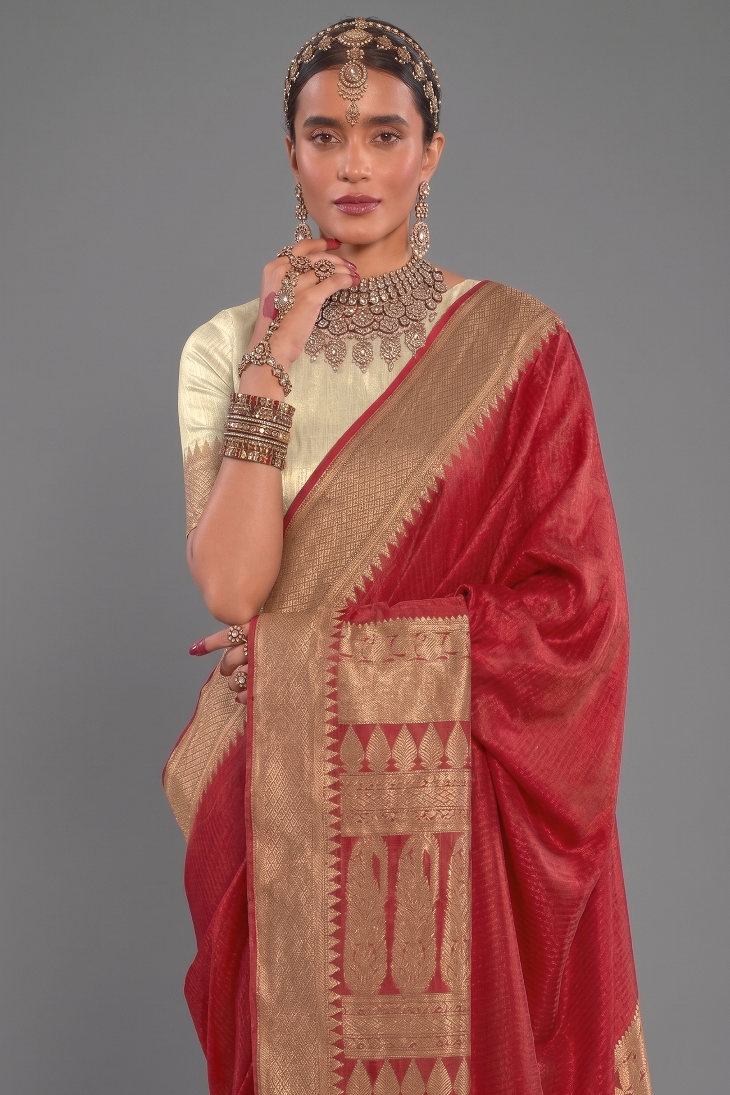 Red Art Silk Weaving Saree Secondary image