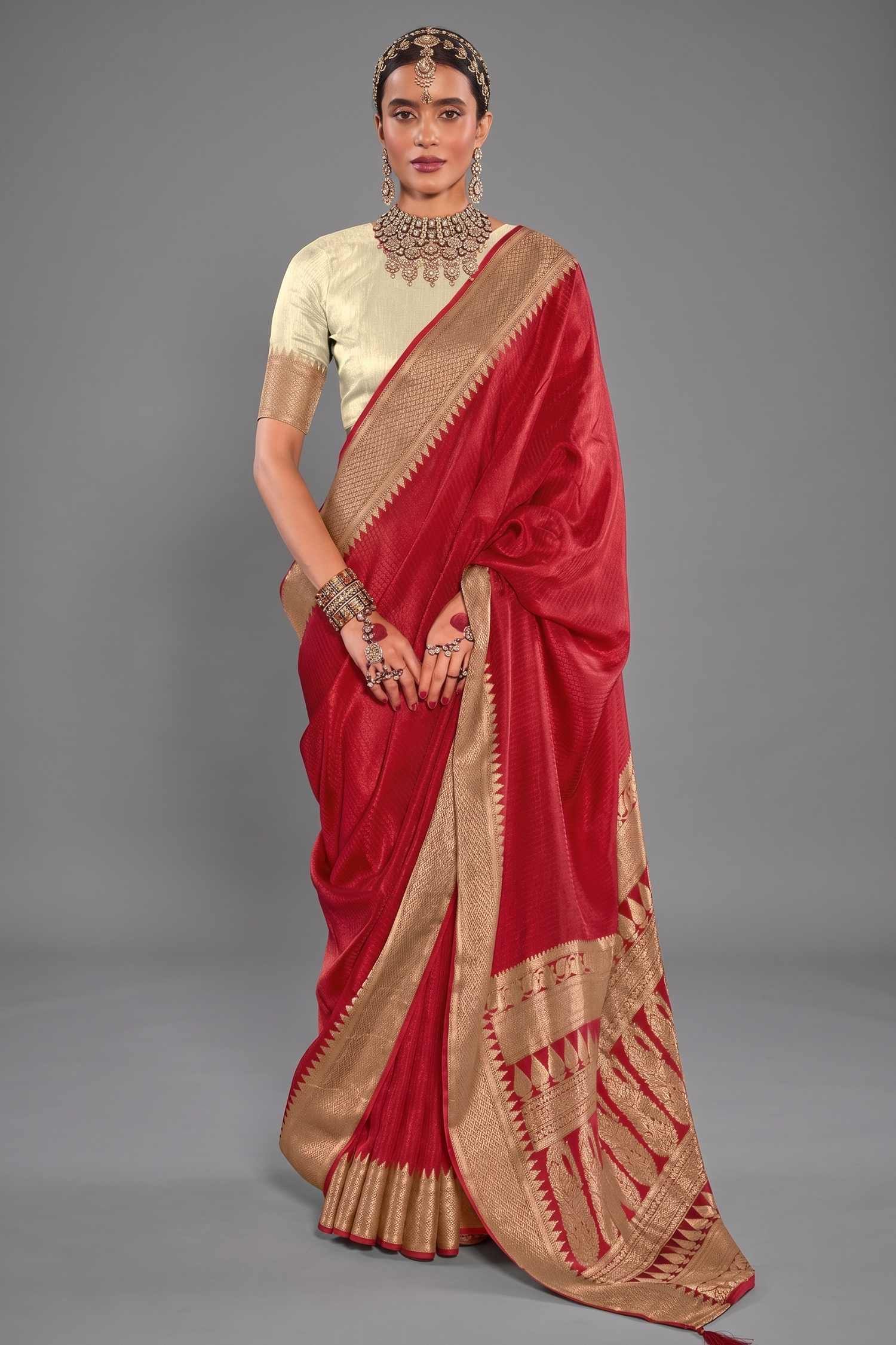 Red Art Silk Weaving Saree Main image