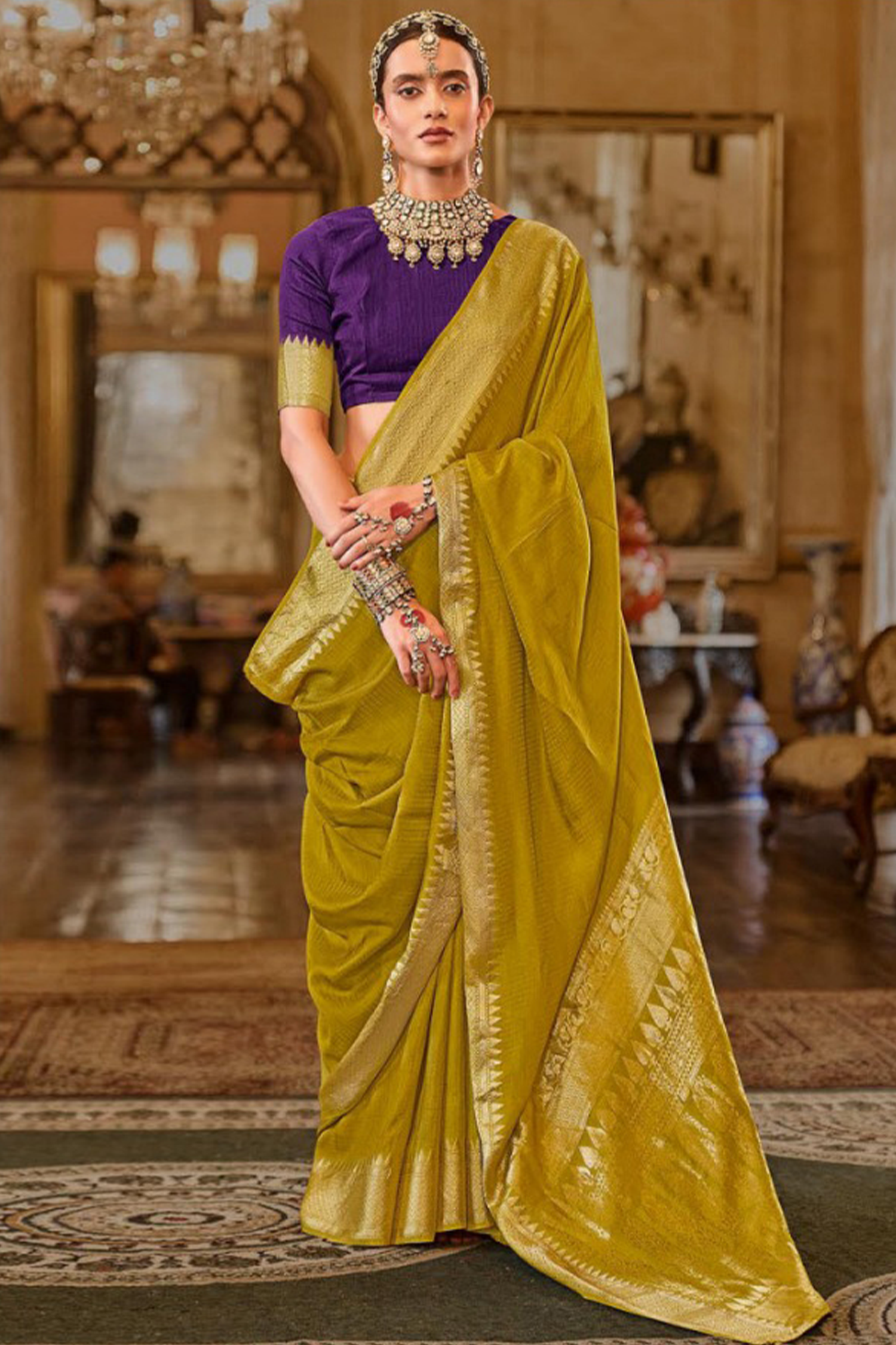 Yellow Art Silk Weaving Saree