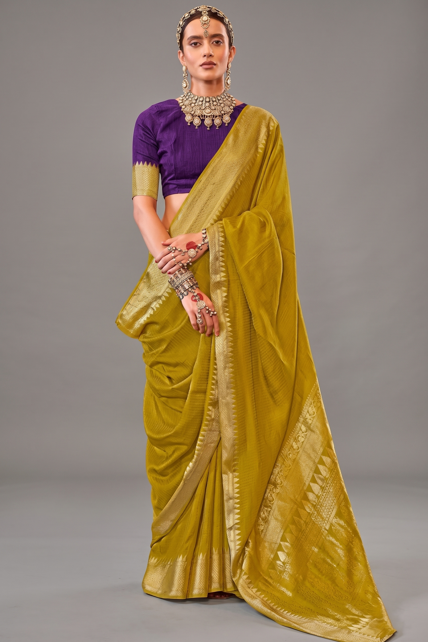 Yellow Art Silk Weaving Saree