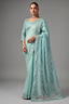 Ice Blue Satin Organza Saree with Elegant Embroidered Border