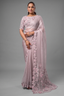 Blush Pink Satin Organza Saree with 3D Floral Applique and Heavy Embroidery