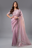 Blush Pink Crushed Shimmer Organza Saree with Highlighted Floral Print and Beads Work