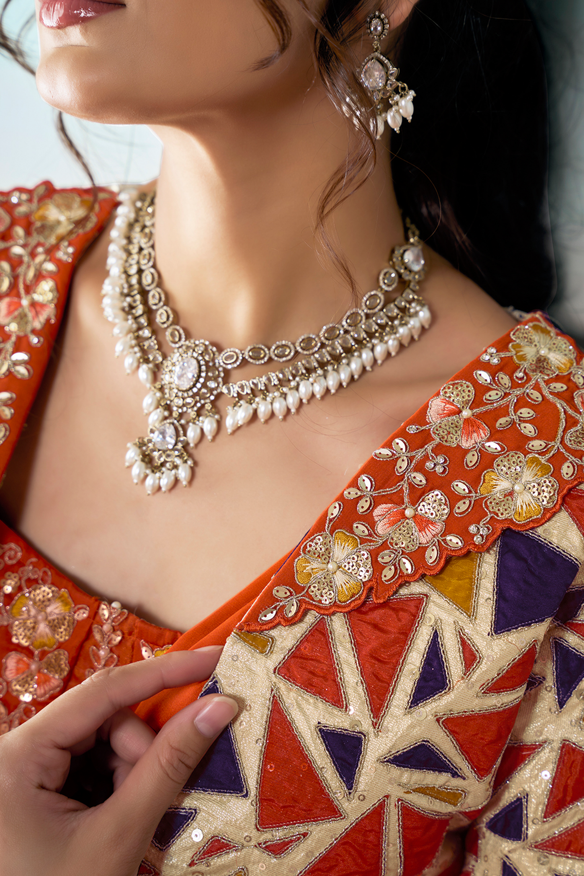 Orange Pre-Stitched Saree with Sequin Embroidered Shrug & Belt