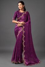 Wine Digital Bandhani Printed Satin Silk Saree with Handcrafted Pearl Handwork