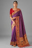 Purple Art Silk Saree with Elegant Zari Checks and Contrast Floral Border
