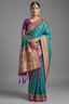 Blue Art Silk Saree with Elegant Zari Checks and Contrast Floral Border