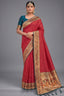 Crimson Red Art Silk Saree with Elegant Zari Checks and Contrast Floral Border
