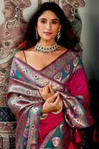 Bright Pink and Peacock Teal Traditional Art Silk Saree with Woven Pallu
