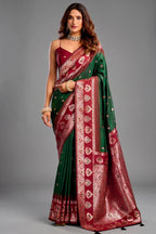Deep Bottle Green and Wine Red Traditional Art Silk Saree with Ornate Pallu