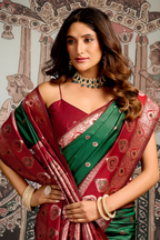Deep Bottle Green and Wine Red Traditional Art Silk Saree with Ornate Pallu