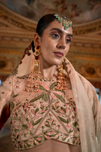 Ivory Cream Tissue Saree with Floral Embroidery and Scalloped Border