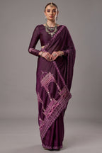 Rich Plum Purple Satin Chiffon Saree with Architectural Embroidered Pallu