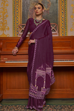 Rich Plum Purple Satin Chiffon Saree with Architectural Embroidered Pallu