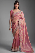 Rose Pink Tissue Organza with Scalloped Embroidery