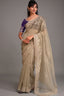 Muted Sage Grey Tissue Organza with All Over Floral Embroidery