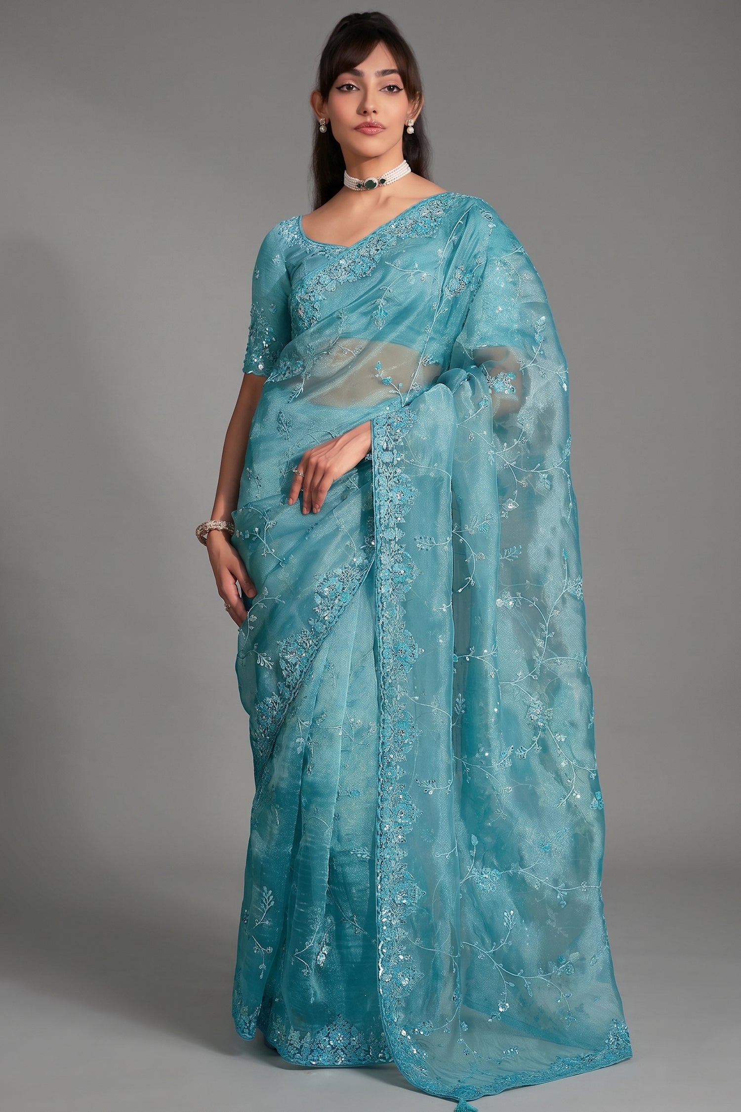 Pastel Sea Green Tissue with Heavy Sequined Border Main image