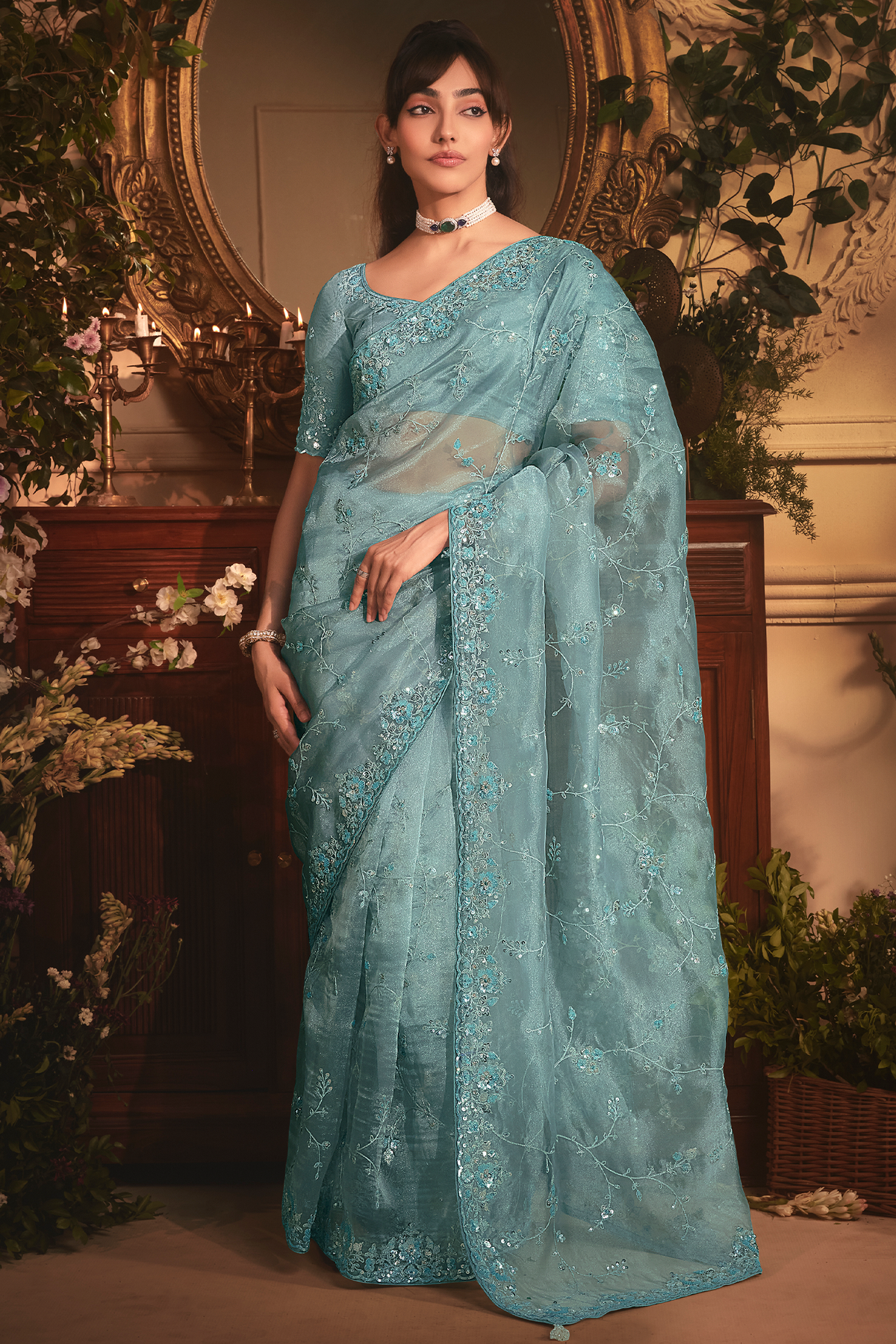 Pastel Sea Green Tissue with Heavy Sequined Border