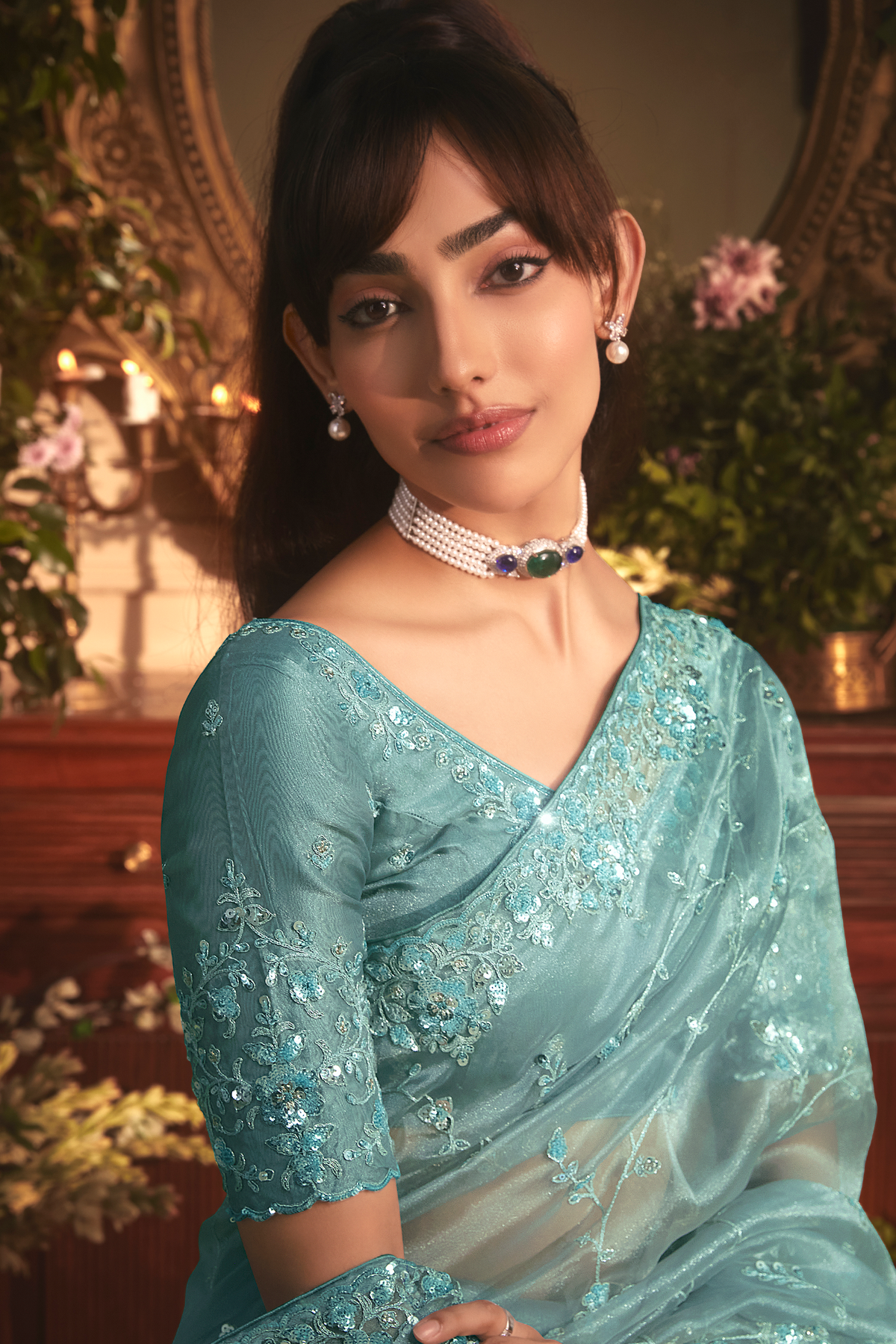 Pastel Sea Green Tissue with Heavy Sequined Border