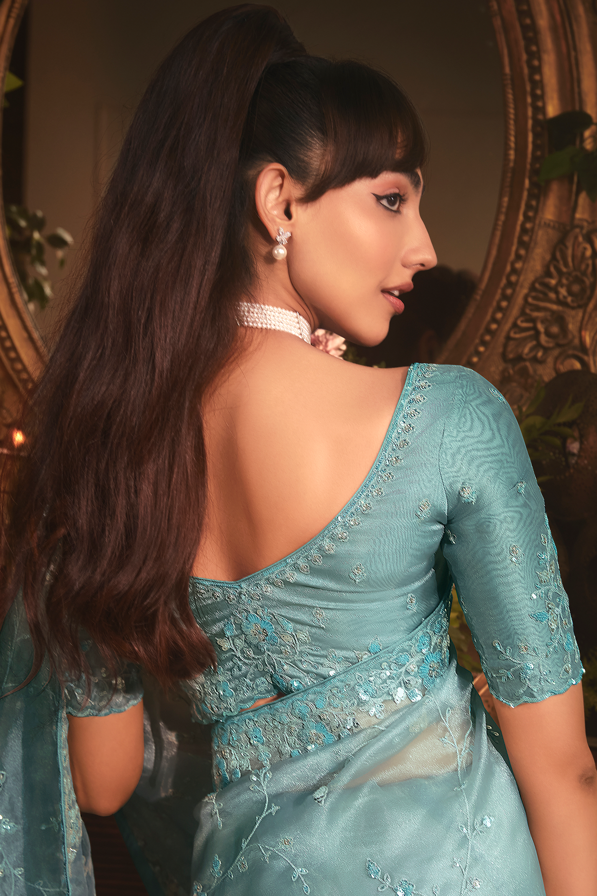 Pastel Sea Green Tissue with Heavy Sequined Border