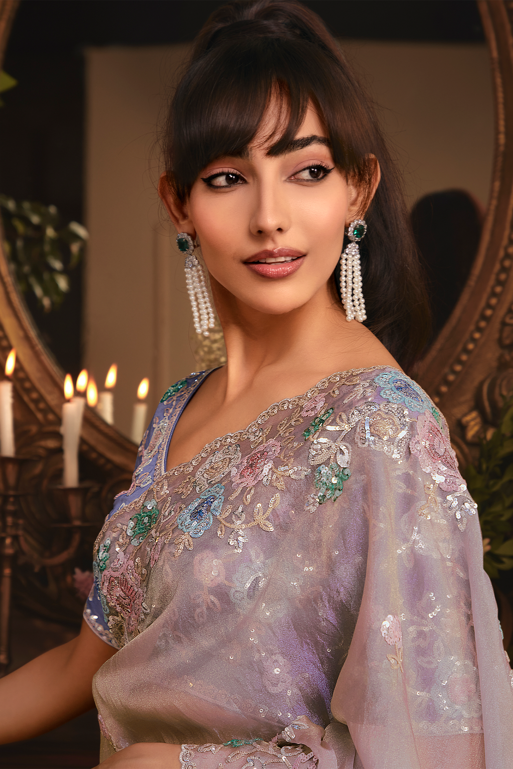 Soft Ash Lavender Tissue with Scattered Floral Butis & Ornate Border