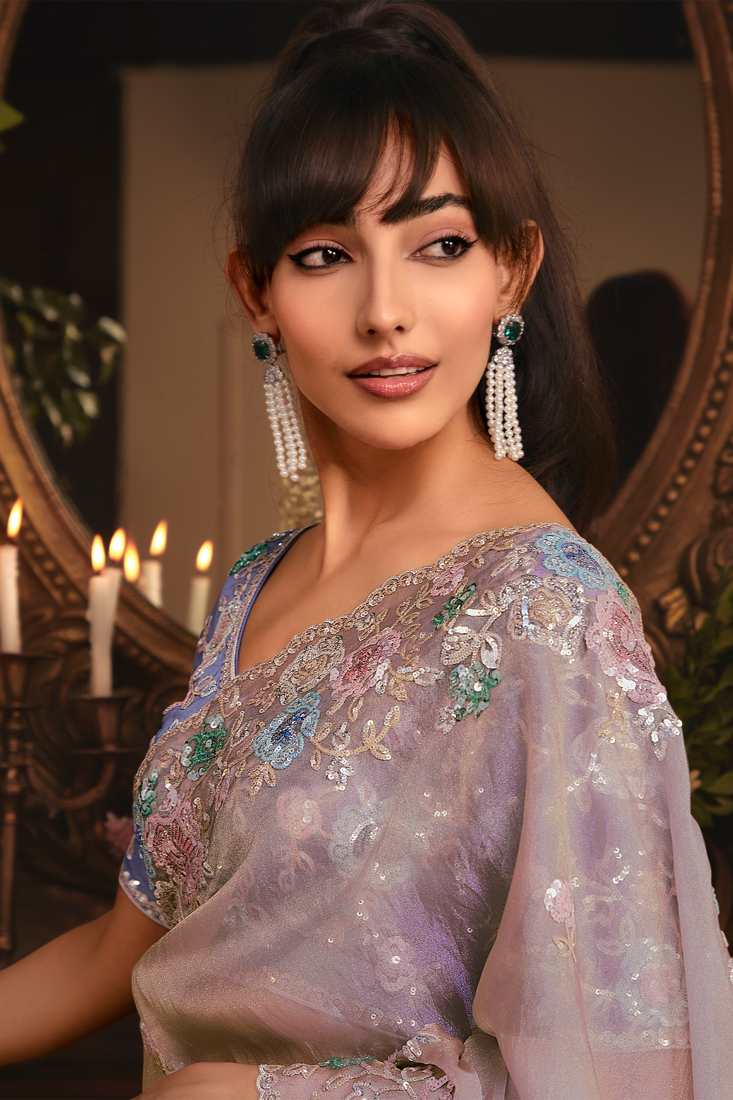 Soft Ash Lavender Tissue with Scattered Floral Butis & Ornate Border