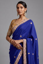 Royal Blue Tissue Organza Saree with Embroidered Blouse