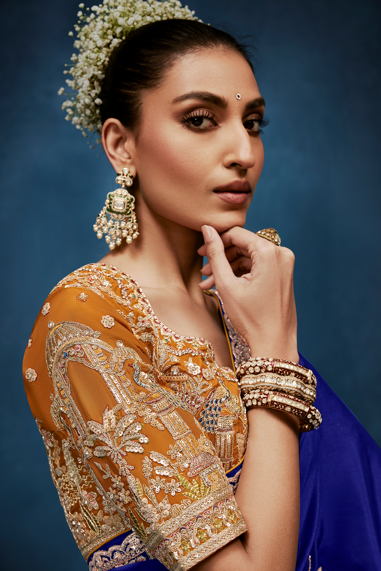 Royal Blue Tissue Organza Saree with Embroidered Blouse