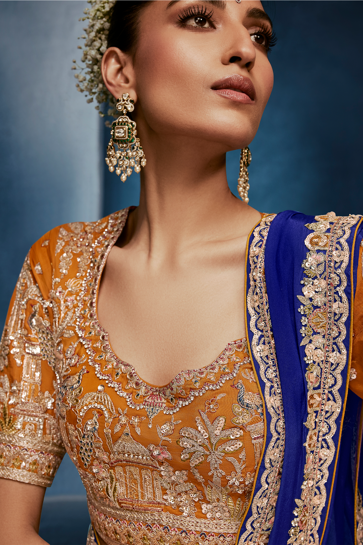 Royal Blue Tissue Organza Saree with Embroidered Blouse