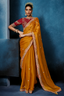 Mango Yellow Saree With Crimson Intricate Embroidered Blouse