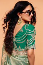 Mint Green Saree In Scallop Border with Featuring Intricate Sequin Work