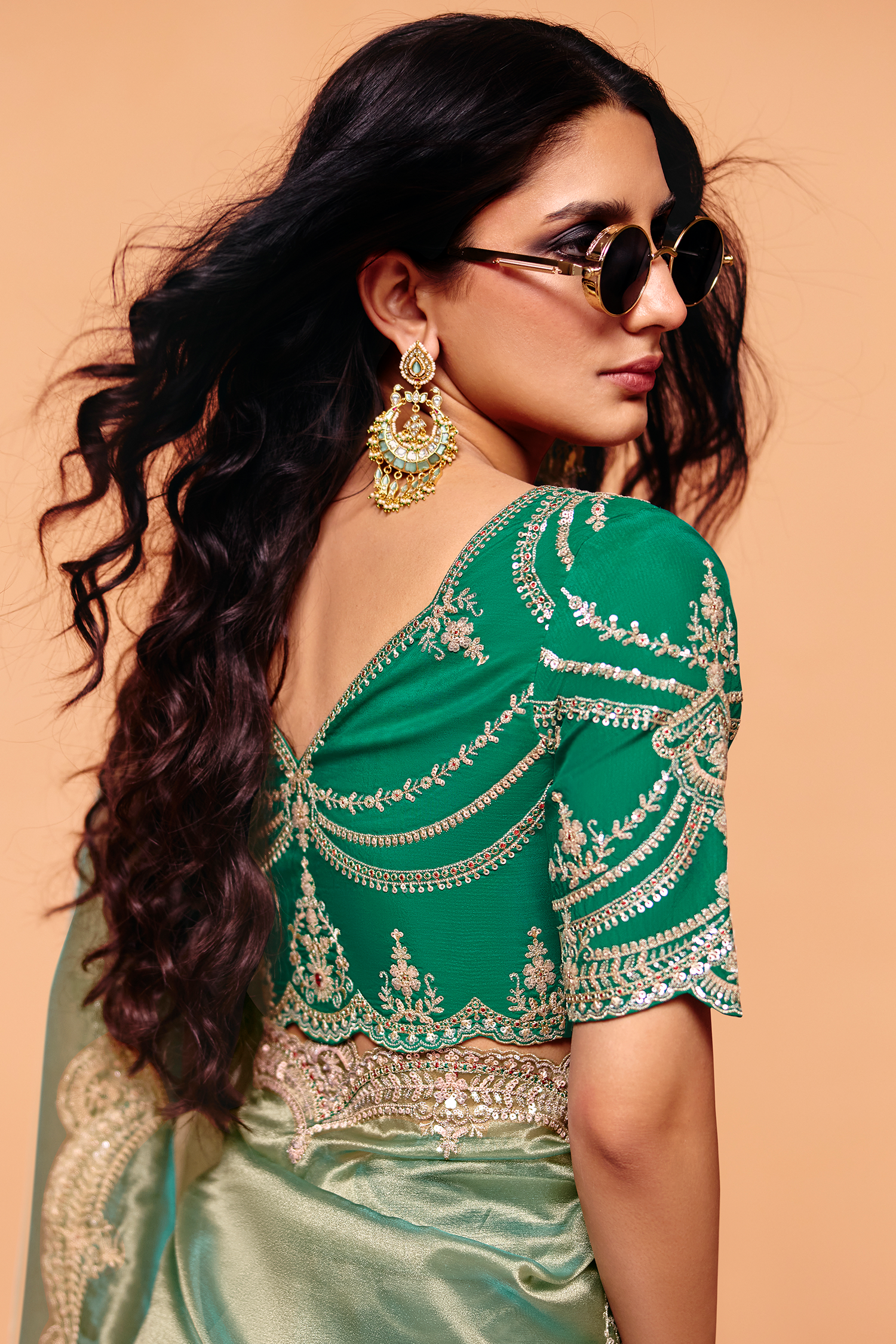 Mint Green Saree In Scallop Border with Featuring Intricate Sequin Work