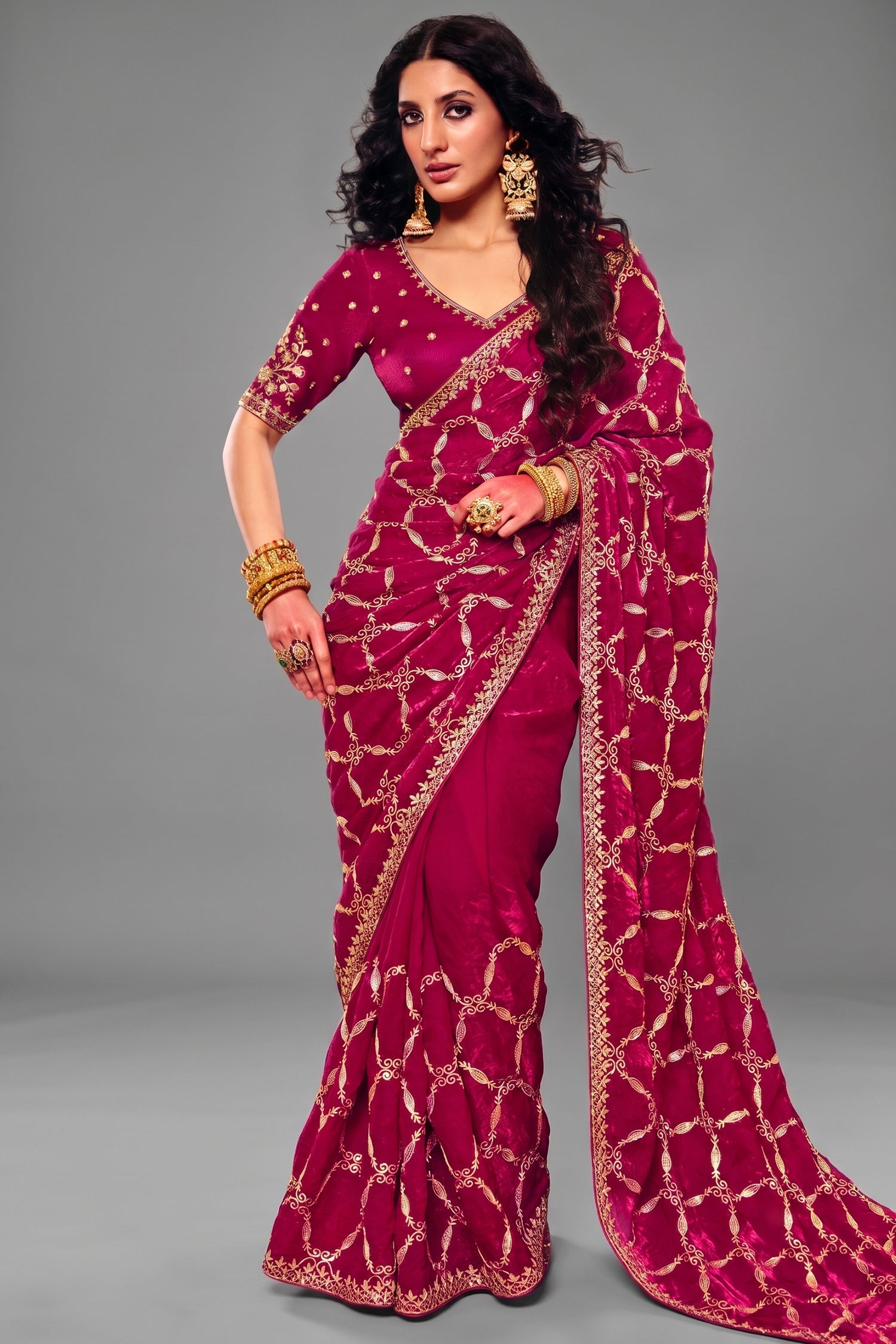 Deep Magenta Elevated Saree with Heavy Sequin Embroidery Main image