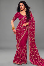 Deep Magenta Elevated Saree with Heavy Sequin Embroidery