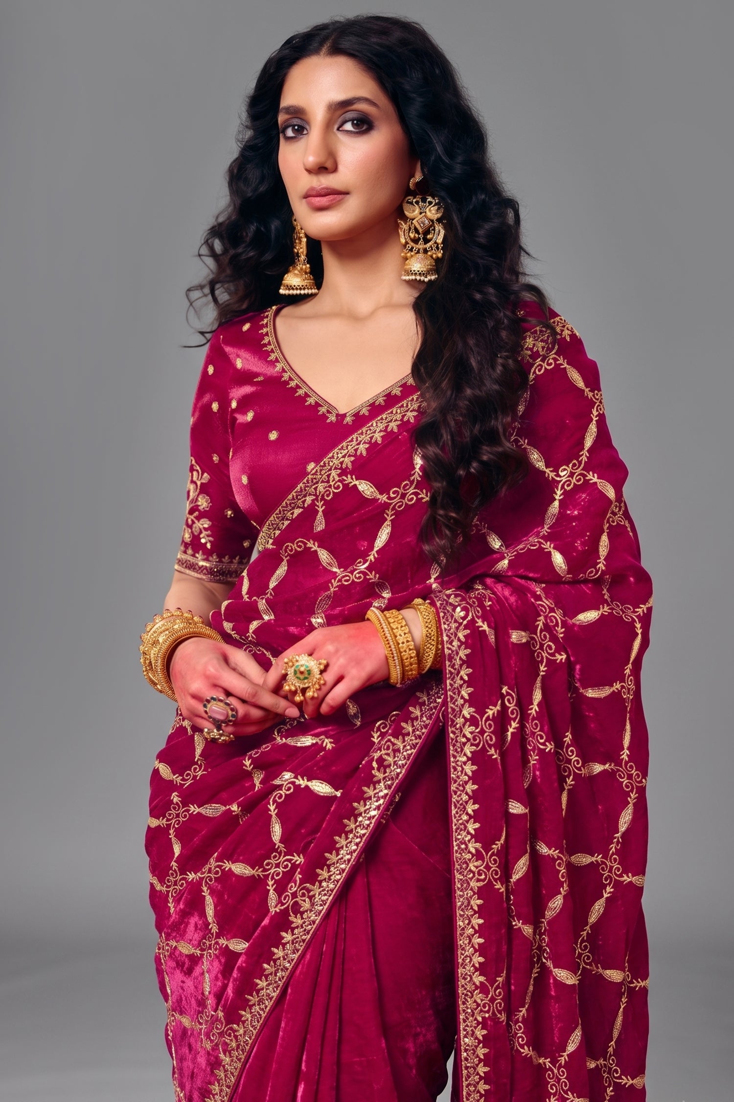 Deep Magenta Elevated Saree with Heavy Sequin Embroidery Secondary image
