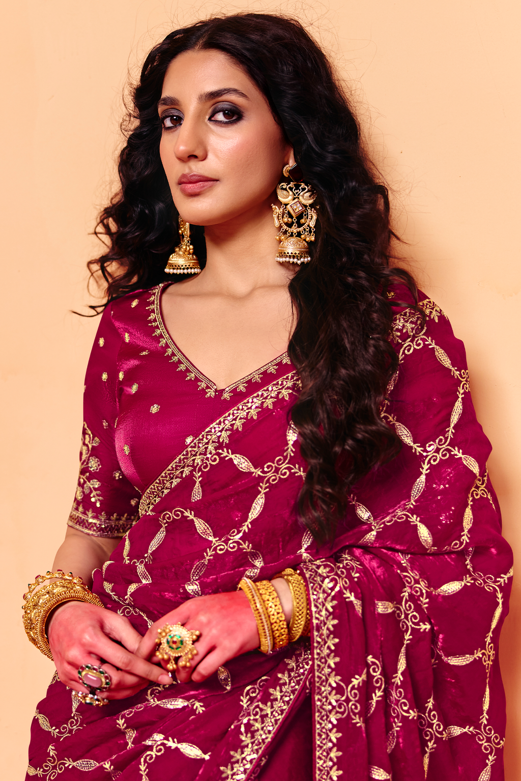 Deep Magenta Elevated Saree with Heavy Sequin Embroidery